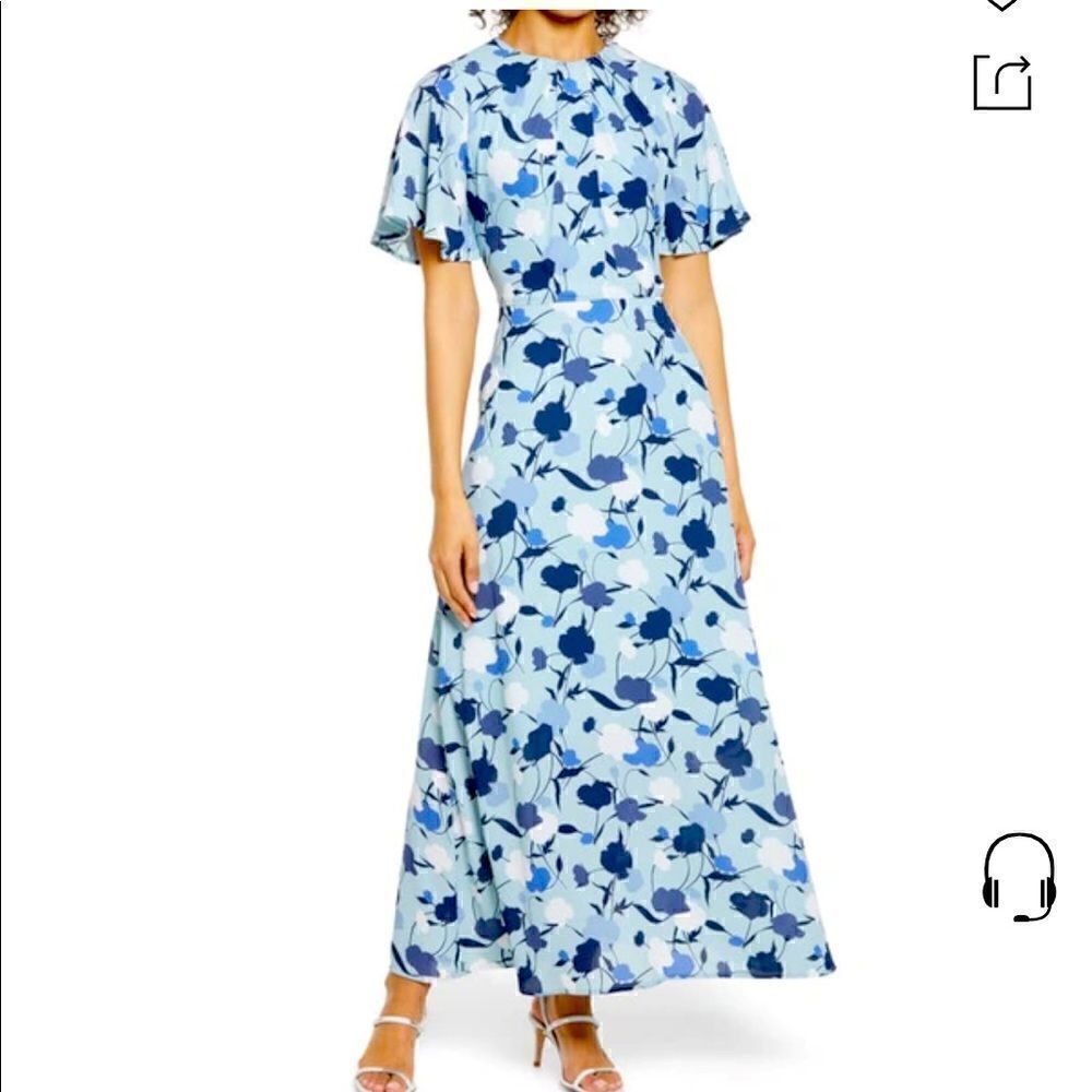 Halogen(r) Gathered Neck Midi Dress In Blue- Navy Floral Size XS